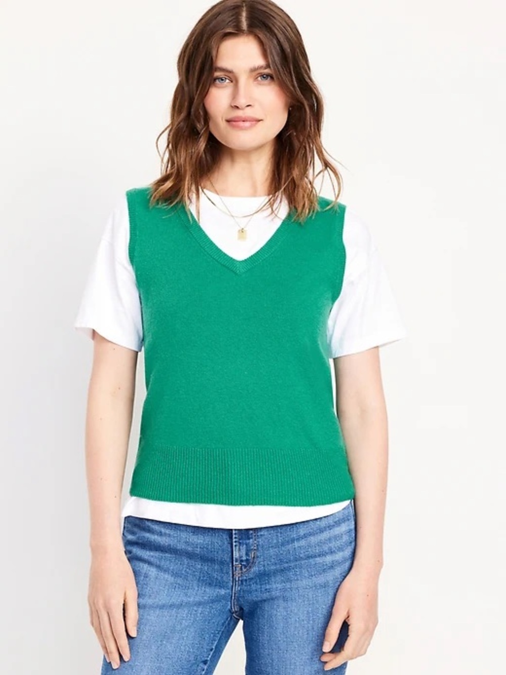 Old Navy SoSoft XS V-Neck Layering Vest Sleeveless Rib Knit Pullover Green NWT